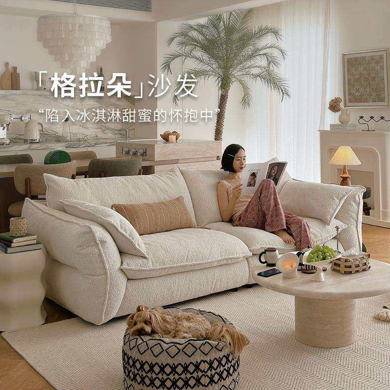 格拉朵沙发奶油风法式复古客厅拆洗布艺直排沙发设计师羽绒沙发#