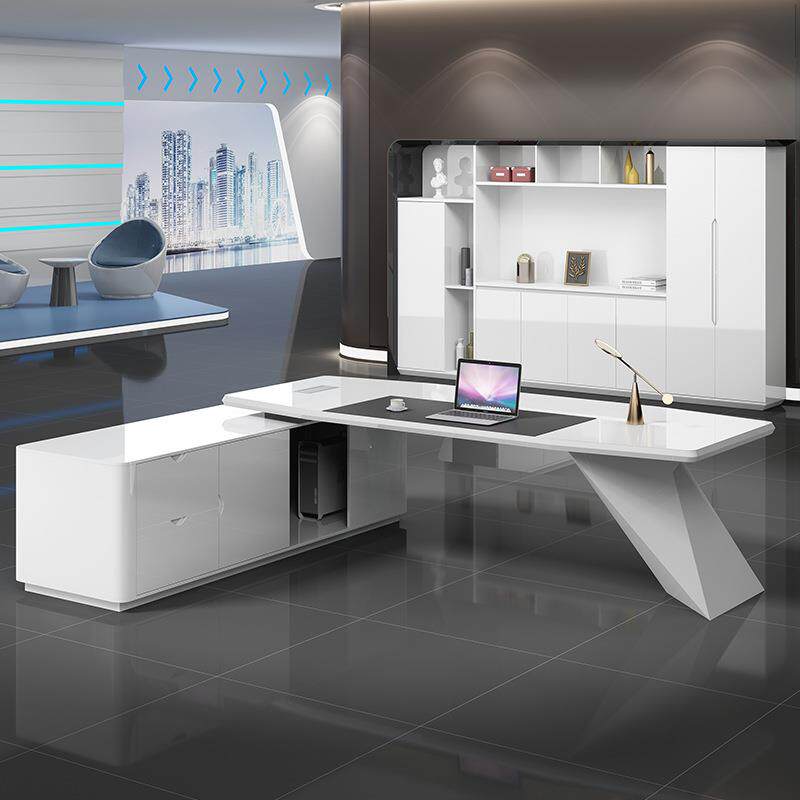 烤漆老板办公桌椅组合简约现代轻奢时尚科技大班台家具白色办公桌