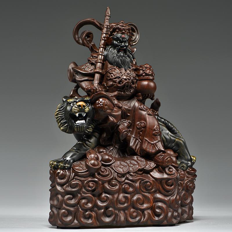 彩绘木雕刻武财神骑虎赵公明神像摆件装饰工艺品公司店铺开业送礼