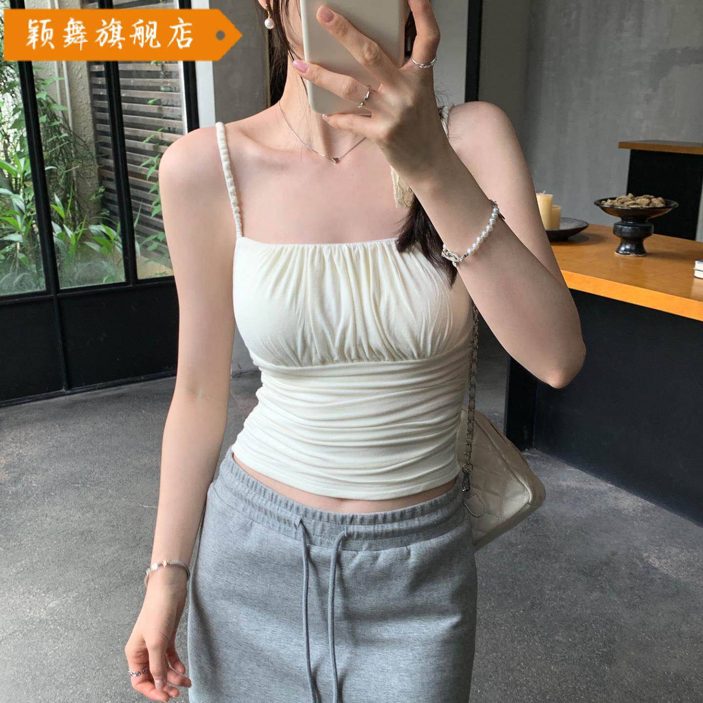 纯欲抽褶细肩带女吊带背心