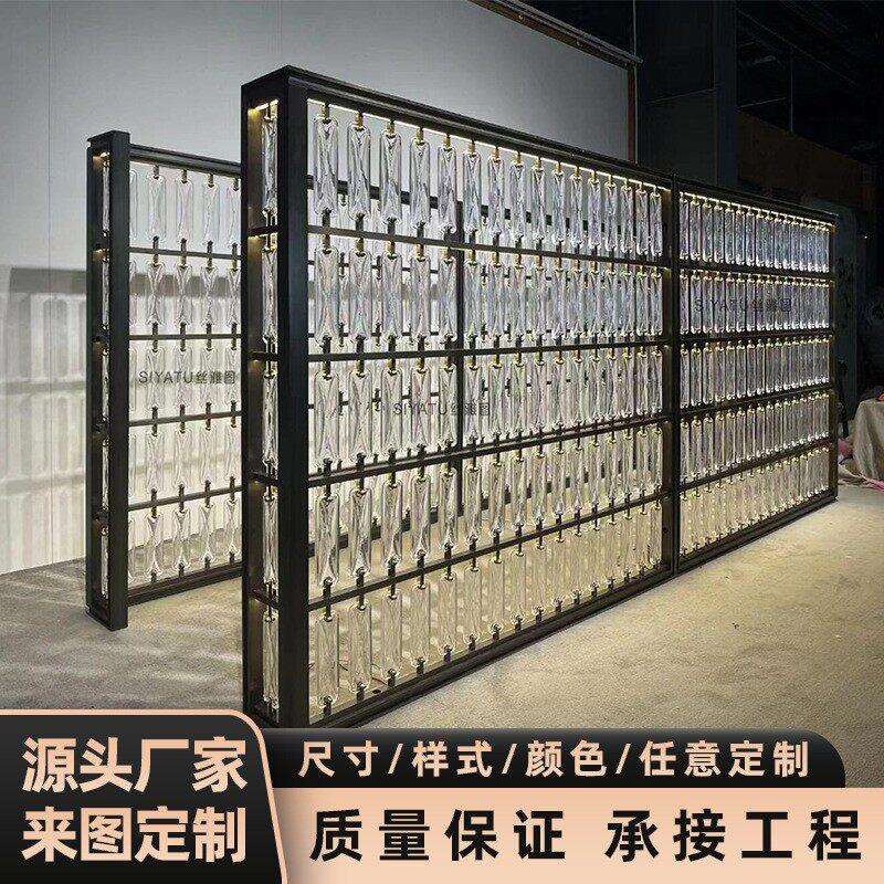 哇噢玻璃砖艺术屏风加厚不锈钢框挂片隔断餐厅酒店别墅客厅隔断图片