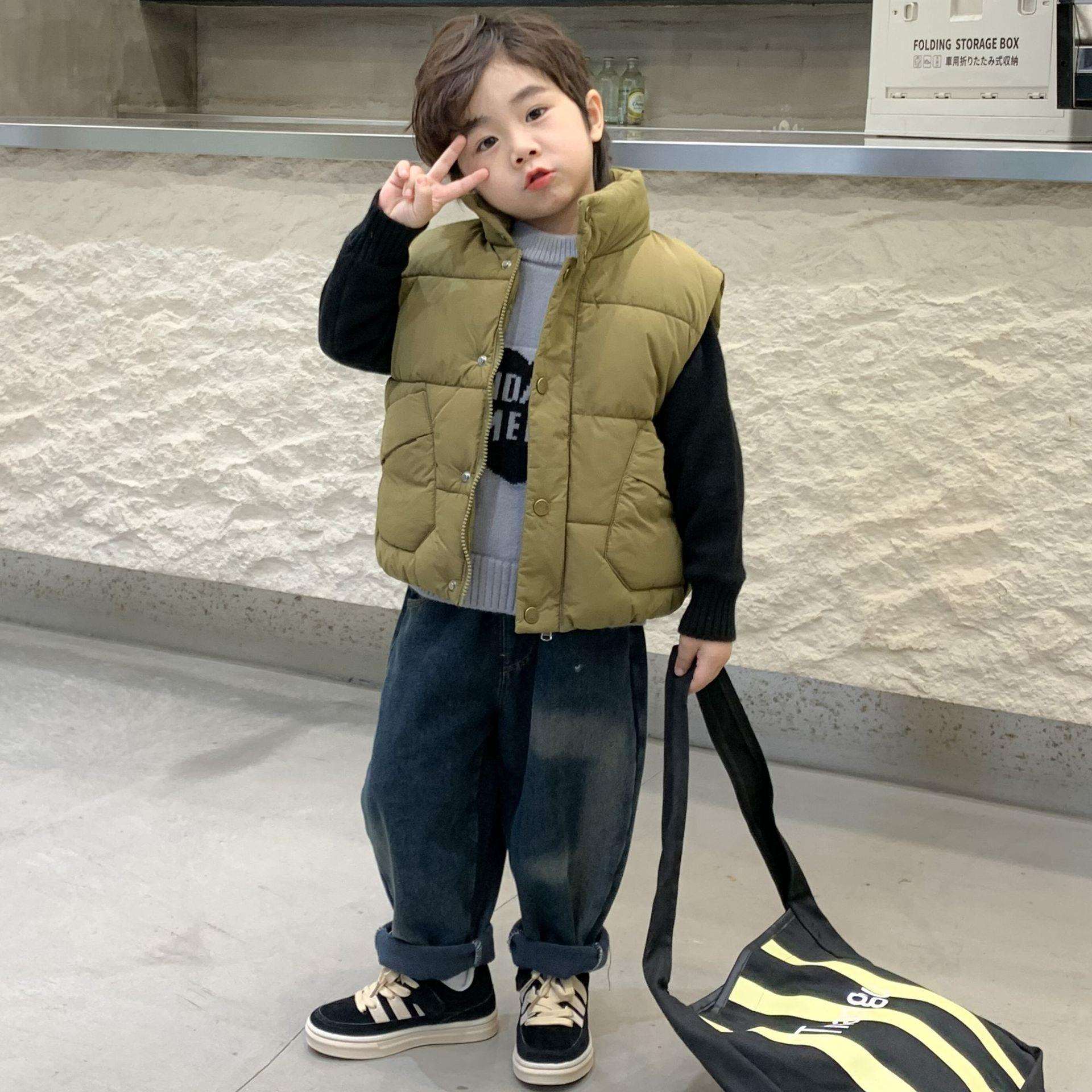 儿童加厚棉马甲男童宝宝秋冬新款手塞棉休闲时尚外套女童保暖百搭