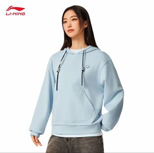 李宁断码 秋冬连帽长袖针织印花套头女款卫衣AWDV988