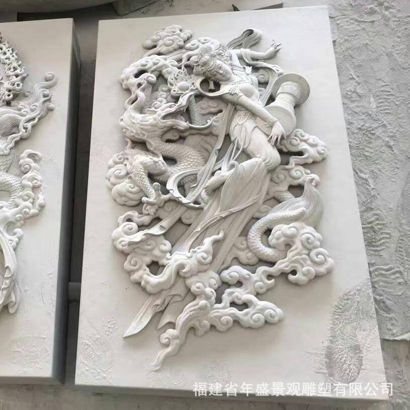 艺术石雕飞天仙女图 中式古代人物浮雕 手工雕刻 立体装饰壁画