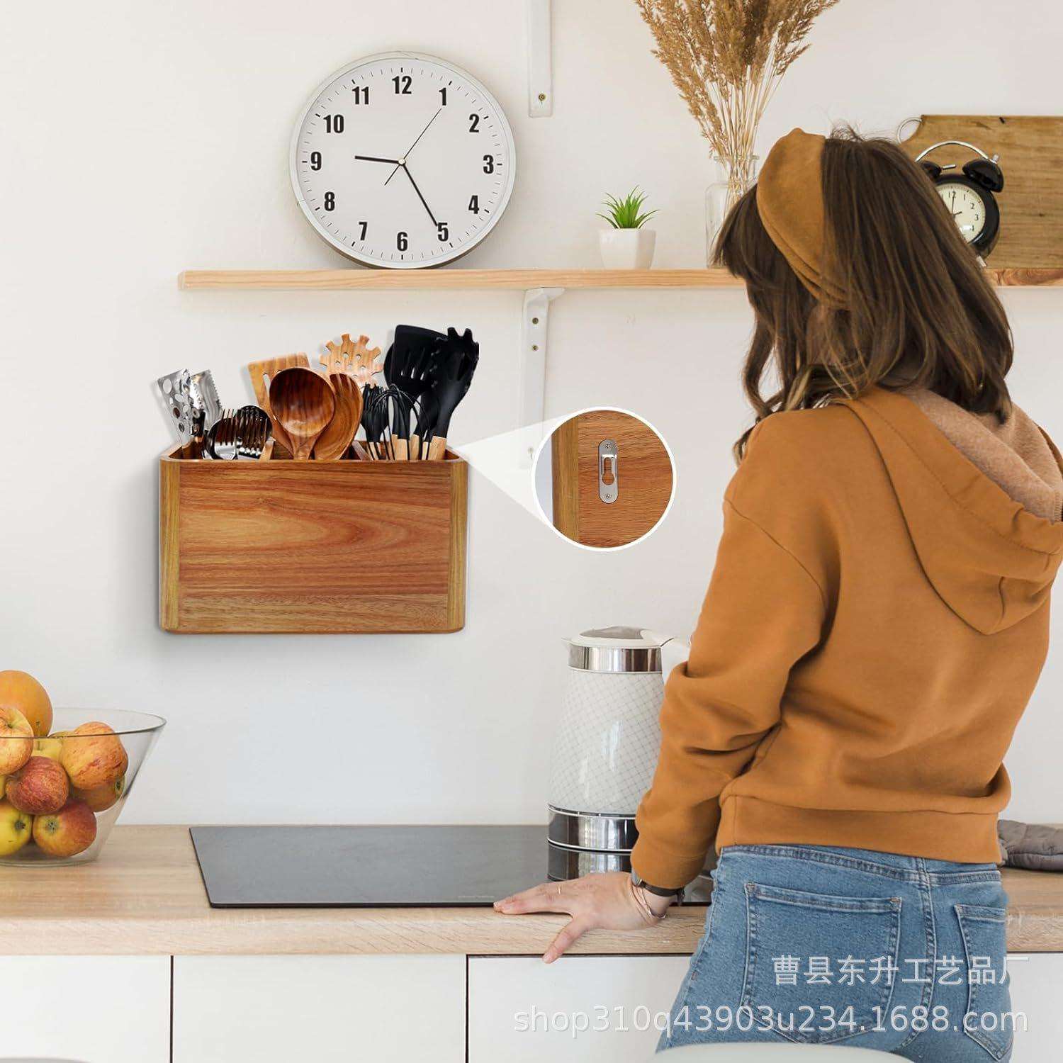 现货木质收纳盒家用厨房餐具分格整理收纳盒办公居家多用储物盒