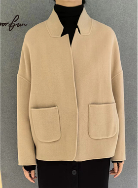 M/RROR FUN 冬季新款 立领简约风长袖休闲双面呢短款大衣女