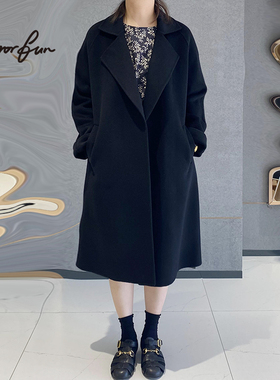 M/RROR FUN 翻领简约宽松优雅中长款含羊绒双面呢大衣外套女