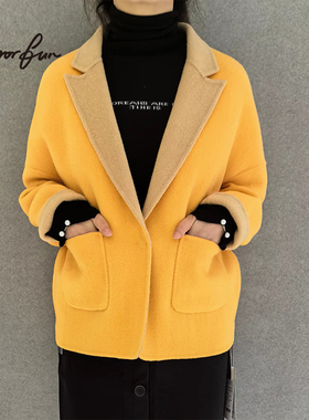 M/RROR FUN 冬季新款 简约舒适短款长袖双面呢大衣毛呢外套女