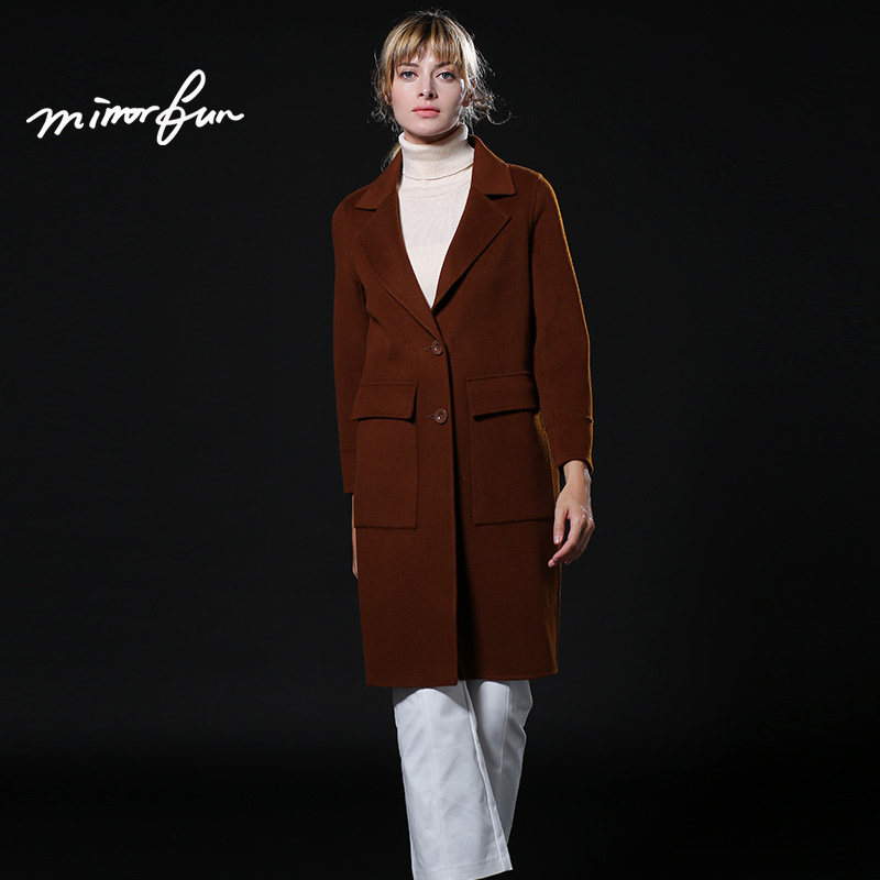 M/RRORFUN 冬装新款 简约女人味翻驳领卵型双面呢大衣