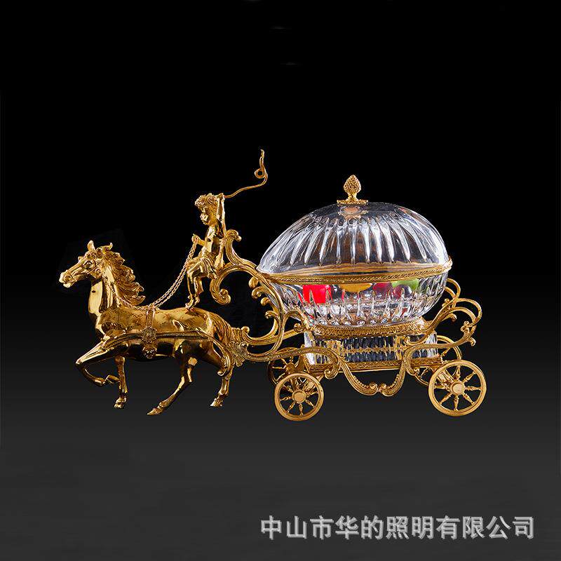 欧式高档透明水晶玻璃天使鹿拉车马拉车糖果盒摆件 奢华客厅玄关