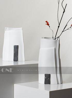 匠十三 设计师扁平黑白陶瓷花瓶酒柜电视柜书房样板房摆件工艺品