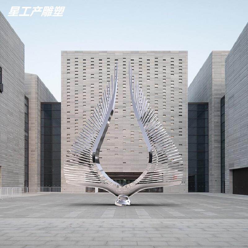 不锈钢羽翼雕塑镜面抽象翅膀摆件售楼中心水景装饰摆件不锈钢雕塑