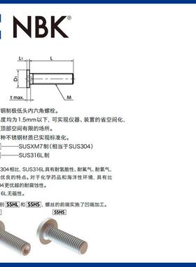 NBK SSHS 内六角极短头不锈钢螺栓 省空间螺丝 机械配件零件