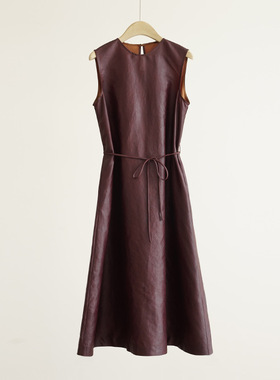 极简美学 非YI红云纱油皮老料简约大气无袖气质款收腰系带连衣裙