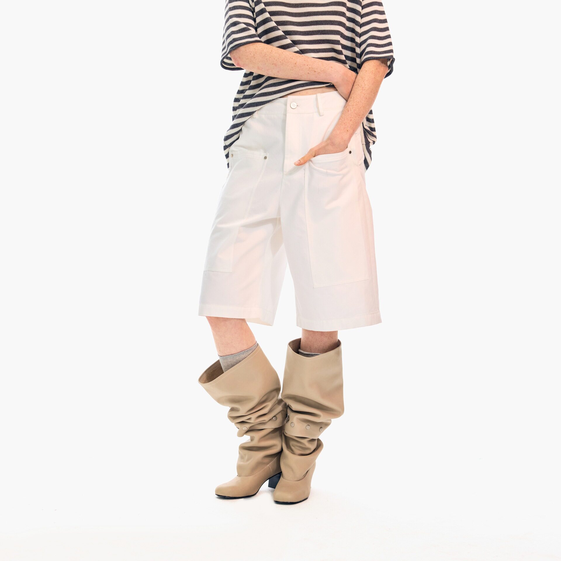 春款百搭韩系小众工装风阔腿中腰白色日韩休闲直筒七分休闲中裤女