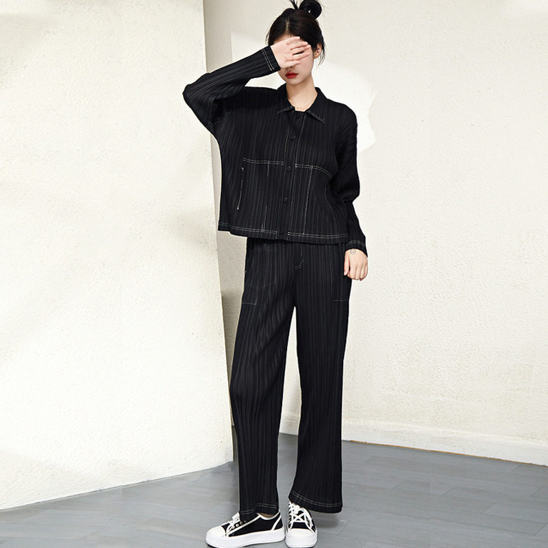三宅复古牛仔套装女2025春秋新款百搭长袖上衣衬衫裤子两件套潮流