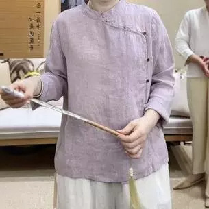 ZS1040 汉亚麻双色色织高级感文艺休闲衬衫 新中式 禅意盘扣上衣