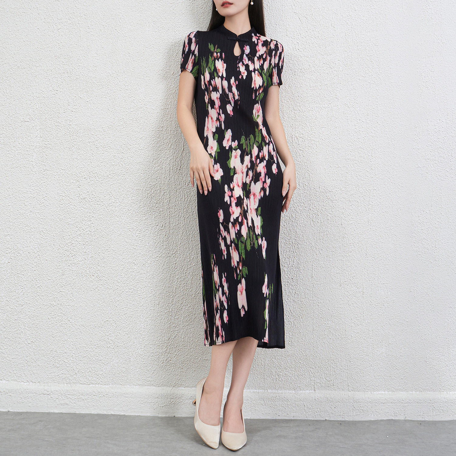 中国风时尚高级印花连衣裙女夏季新款复古优雅盘扣减龄中长裙子