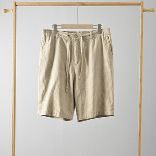 宽松亚麻短裤 条纹男裤 B038出游必备百搭 休闲亚麻裤 2025夏新款