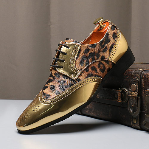 15351 Leather Shoes 男士豹纹亮面休闲系带皮鞋 亚马逊