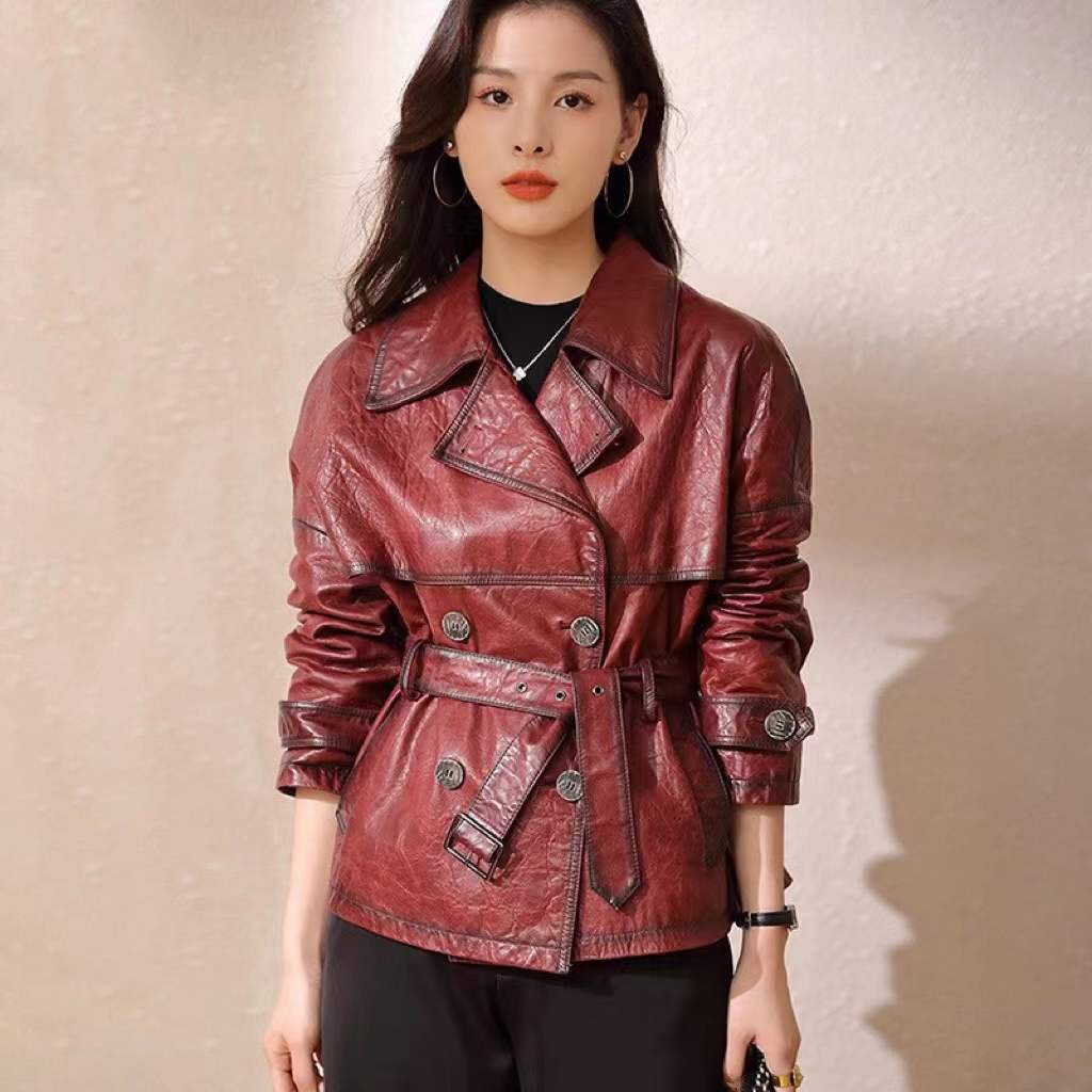 2026春季新款海宁真皮皮衣女短款真皮绵羊皮西装领时尚外套