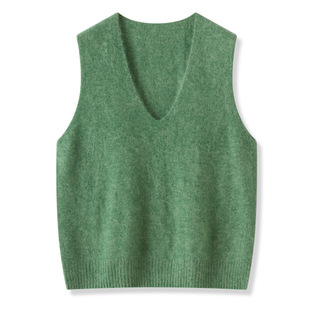 拉绒马甲2025秋冬新款羊毛衫女V领无袖针织背心宽松毛衣时尚坎肩