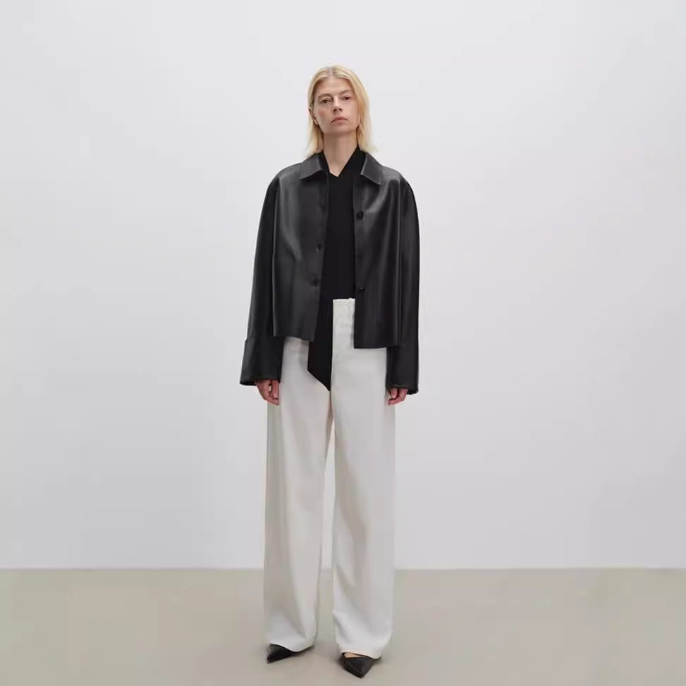2025春季新款进口A级绵羊皮真皮皮衣翻领短款外套女皮夹克上衣