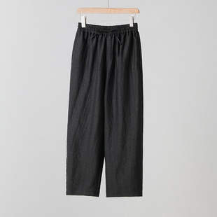 新款国风香云纱龟纹真丝直筒裤女夏季重磅桑蚕丝九分裤通勤裤子