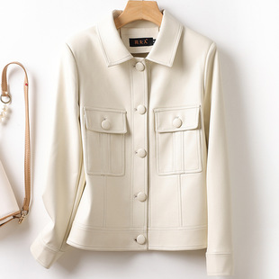 2025春装新款真皮皮衣女短款宽松显瘦绵羊皮夹克外套小个子机车服