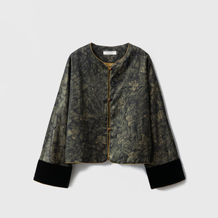 重锻50姆米香云纱鎏金蝴蝶新中式 短外套秋 国风外套100桑蚕丝挽袖