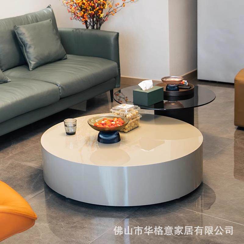 意式极简岩板圆形茶几电视柜组合现代简约小户型客厅实木玻璃边几