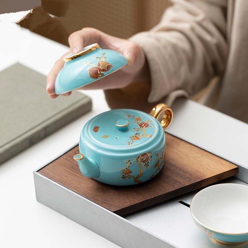 夫人瓷快客杯一壶二杯手绘硕果累累精致户外陶瓷茶杯便携茶具套装