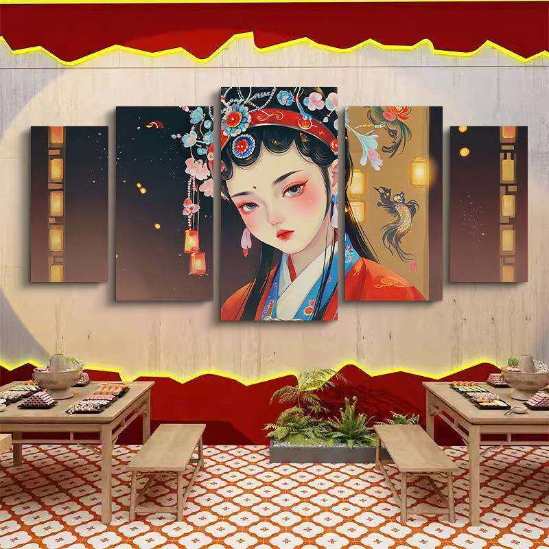 京剧花旦脸谱装饰画重庆火锅店川菜馆墙面挂画中国风国潮人物壁画