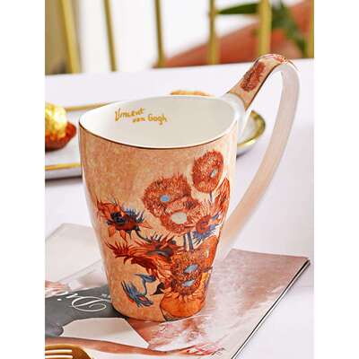 杯子星空马克杯向日葵咖啡杯大容量复古骨瓷杯欧式van gogh