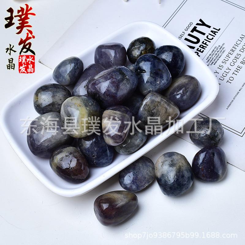 天然堇青石滚石血滴堇青石原石打磨石鱼缸石盆栽装饰跨境热销