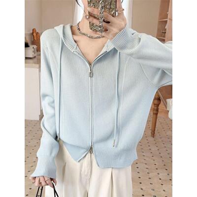 连帽双拉炼软糯长袖针织