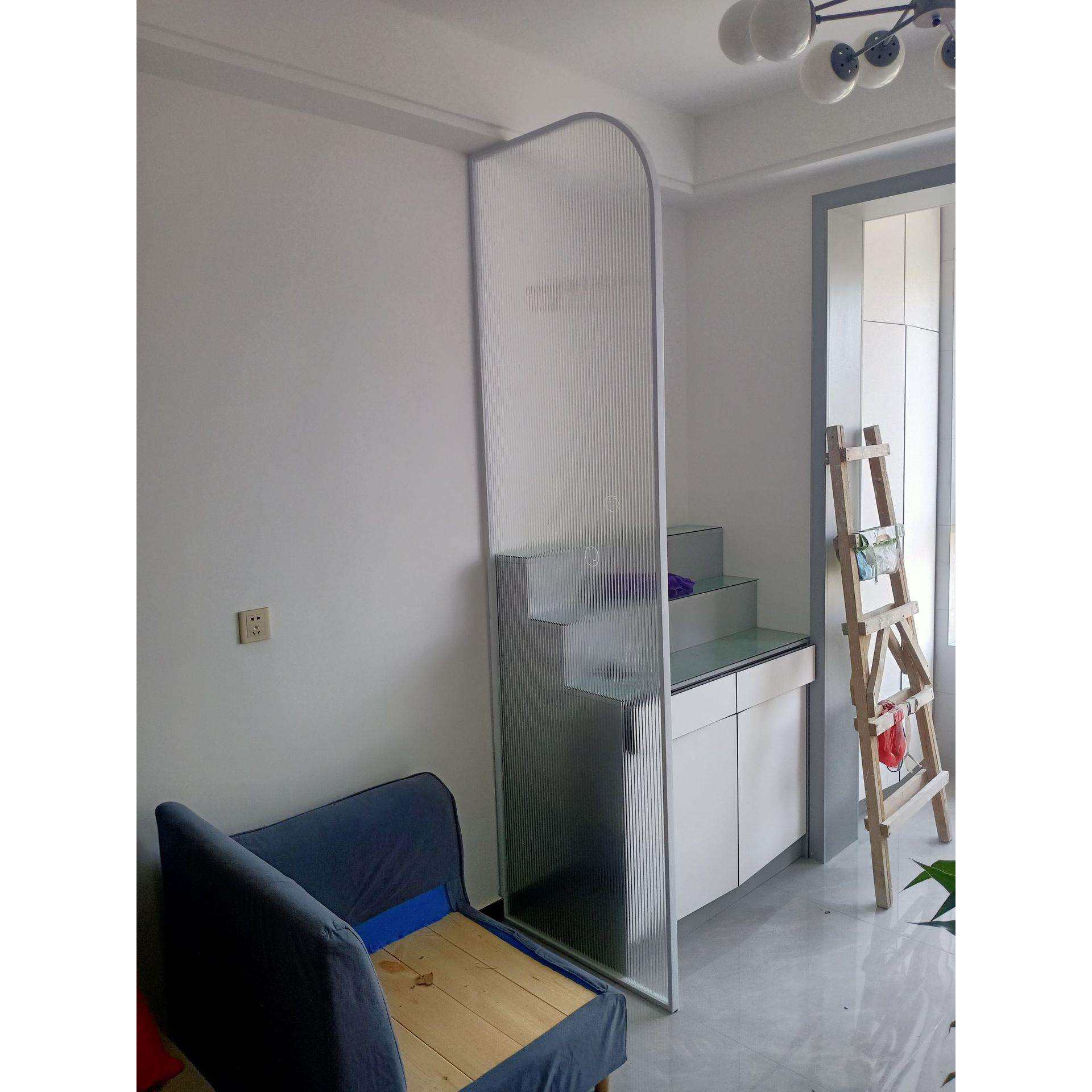 不锈钢洗漱台隔断家用圆客餐厅简约半透明铁艺极窄边框隔断别墅