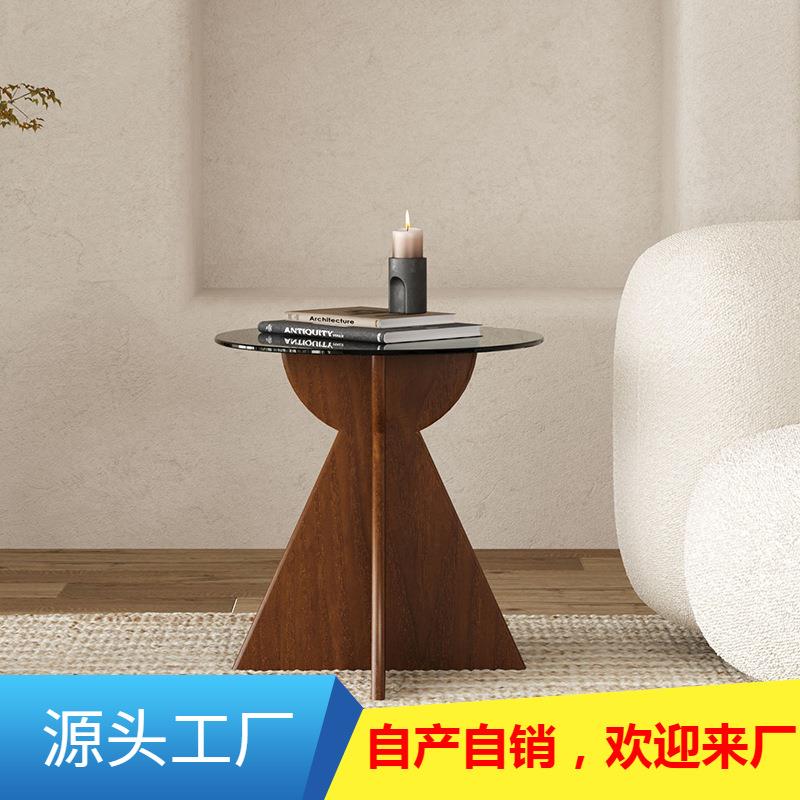 loft轻奢边几现代简约小茶几钢化玻璃实木圆桌边柜客厅沙发角几桌