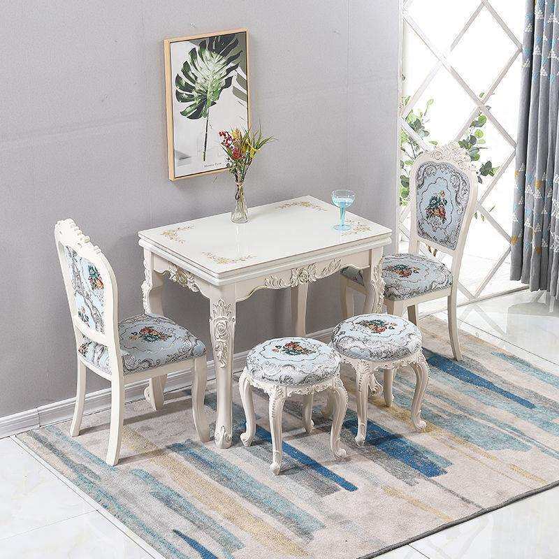 餐桌家用小户型 简约现代玻璃实木折叠餐桌长方形 欧式餐桌椅组合