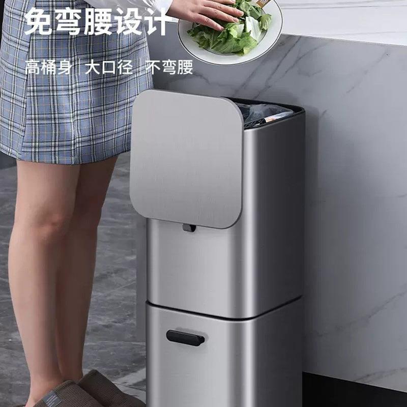 分类柜式垃圾桶厨房家用不锈钢抽拉式干湿分离带盖双层大号水木