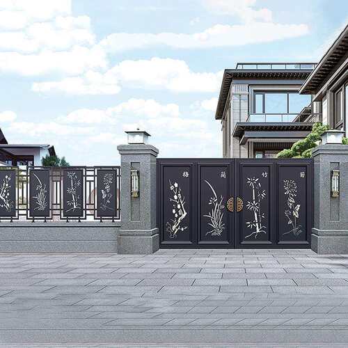 铝艺大门庭院门新中式铝合金别墅门双开折叠平开大门农村自建房门