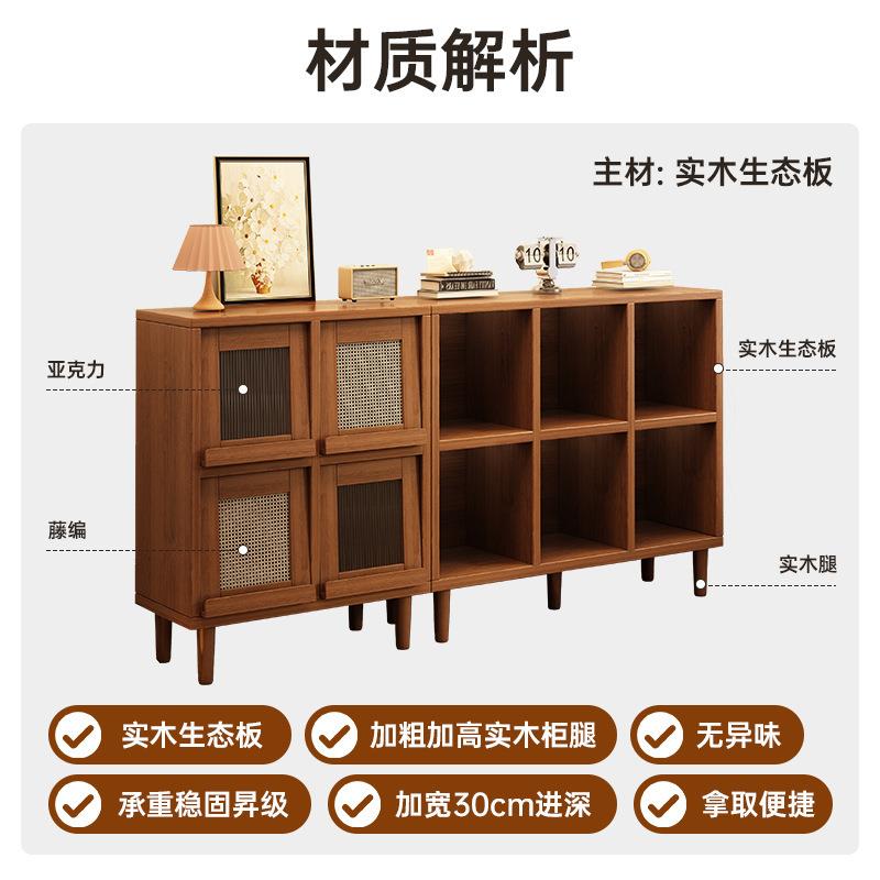 书柜落地靠墙置物柜复古实木矮柜子大容量带柜门自由组合柜收纳柜图片