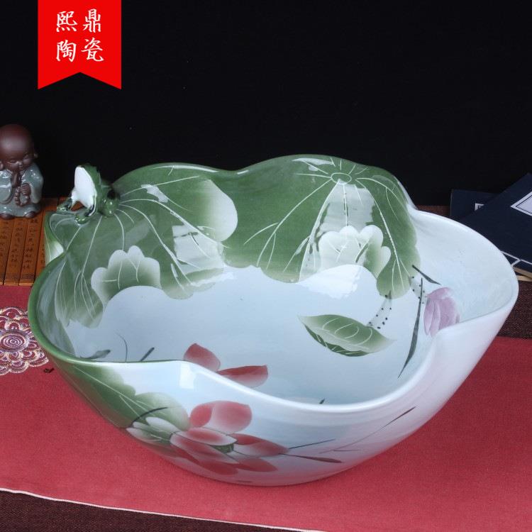 景德镇陶瓷鱼缸 荷花青蛙睡莲缸 乌缸金鱼缸家居装饰时尚摆件