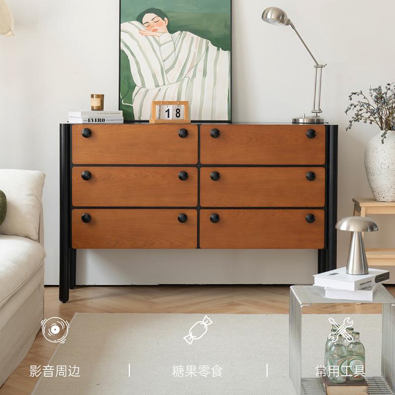 木与舒中古风实木六斗高脚柜卧室床头收纳储物柜客厅靠墙玄关柜子