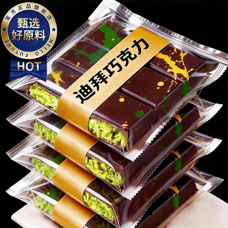 迪拜巧克力黑巧开心果酱夹心手工制面包丝网红零食休闲旗舰店小吃