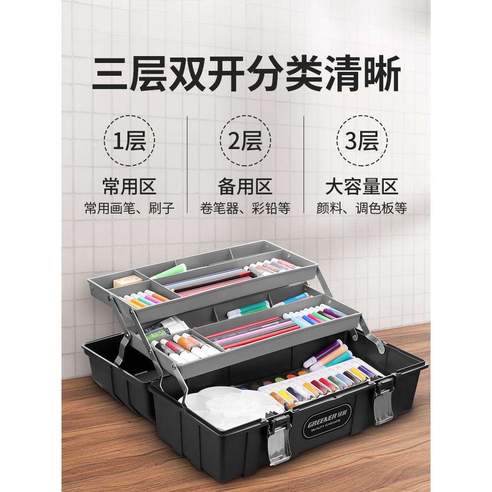绿林美术生工具箱小学生一年级家用五金收纳盒画具多功能手提画箱