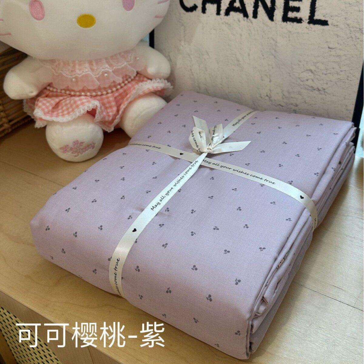 A类母婴级紫色爱心花卉双层纱纯棉四件套1.5m1.8少女全棉床被套