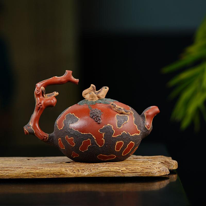 宜兴松鼠龙蛋花器紫砂壶大号原矿清水泥茶壶全手工茶具雨中砂厂家