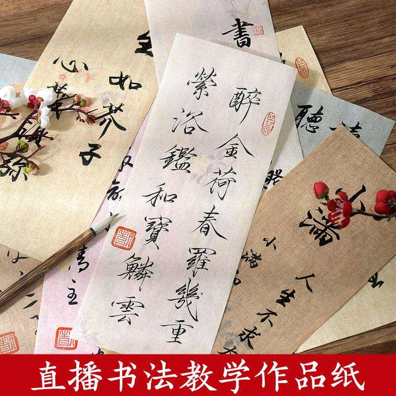 焕彩笺半生半熟作品纸直播毛笔练习小楷书法纸微喷布纹仿古宣纸