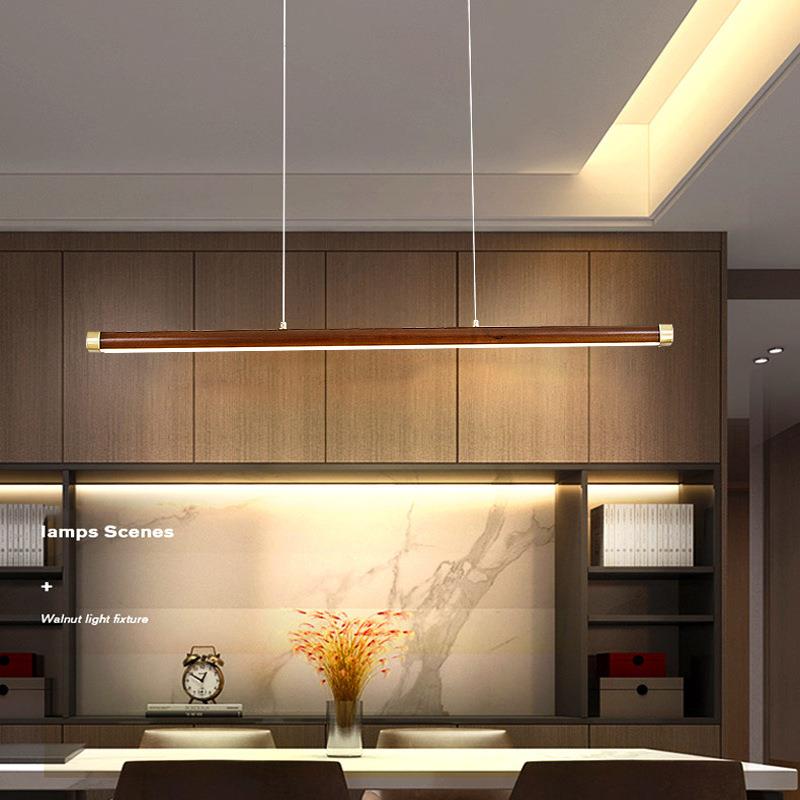 新中式led餐桌餐厅吧台灯吊灯简约胡桃实木办公工作室长条灯具183